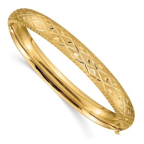 14k 5/16 Diamond-cut Fancy Hinged Bangle Bracelet - Picture 1 of 3